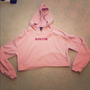 Oversized pink crop top “REVOLUTION” hoodie